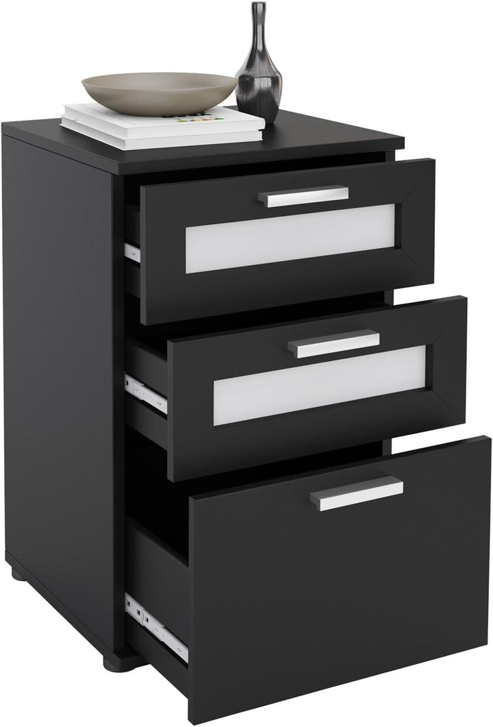 CARO-Möbel Nachttisch für Boxspringebtt Nachtschrank Nachtkommode MARIKE in schwarz, mit 3 Schublade