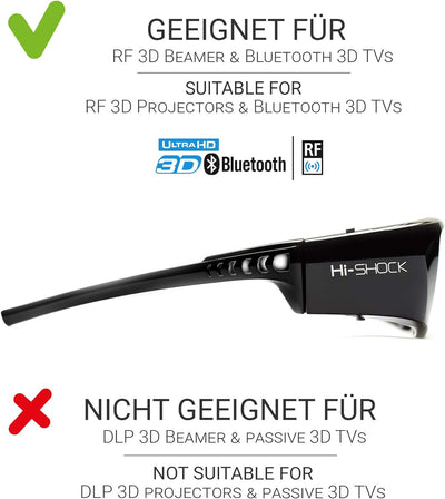 Hi-Shock BT/RF Pro Black Diamond | Bluetooth 3D Brille für 3DTV & 3D-RF Beamer von Sony, Epson, Jvc,