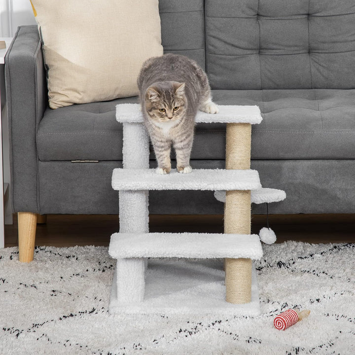 PawHut Katzentreppe 3 Stufen Tiertreppe Treppe für Katze mit Kratzsäulen Ball Haustiertreppe Hundetr