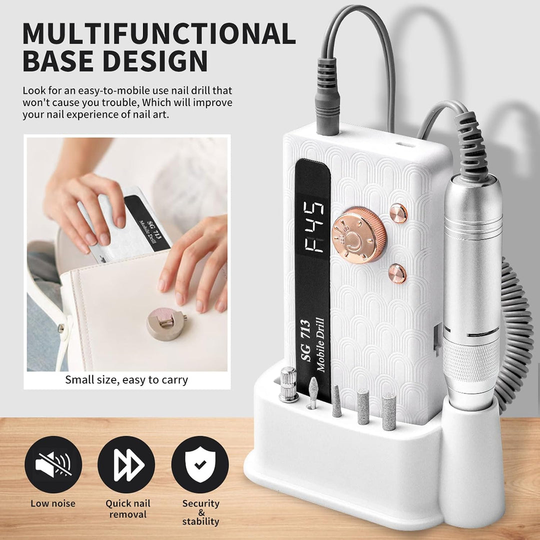 Elektrischer Nagelfräser Professionell, 45000 U/min,Tragbare Nagelfeile für Acrylnägel Gelnägel, mit