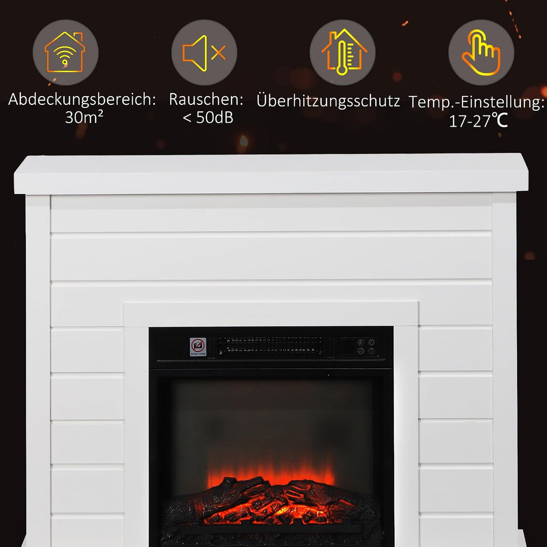HOMCOM Elektrokamin mit Heizung, elektrischer Kamin mit Flammeneffekt, 1800 W Dekokamin mit Timer, E