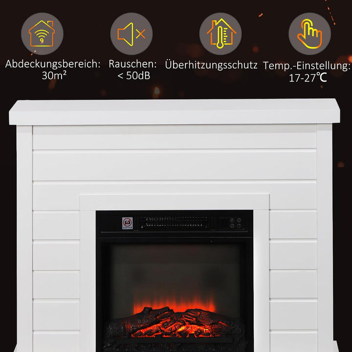 HOMCOM Elektrokamin mit Heizung, elektrischer Kamin mit Flammeneffekt, 1800 W Dekokamin mit Timer, E