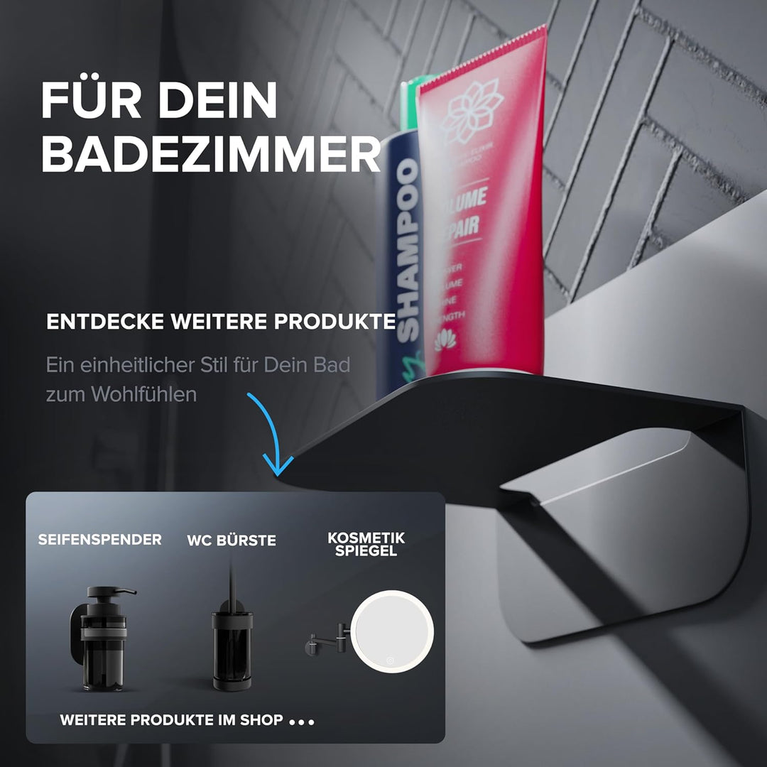Badablage Gimsoya | Edelstahl | schwarz matt | ohne Bohren | schwarz matt | hängend im Bad oder in d