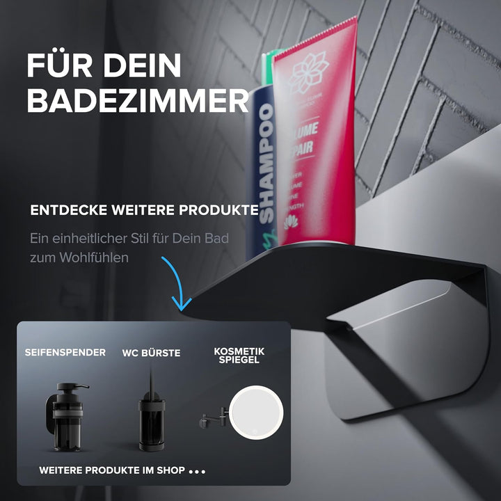 Badablage Gimsoya | Edelstahl | schwarz matt | ohne Bohren | schwarz matt | hängend im Bad oder in d
