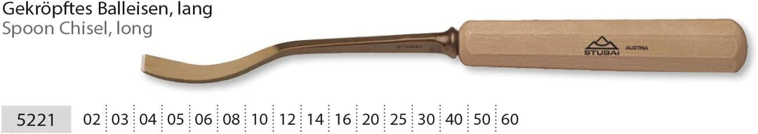 STUBAI Stemmeisen Stechbeitel Serie 52 - Form 21 | Gekröpftes Balleisen, Breite 20 mm, mit Holzgriff