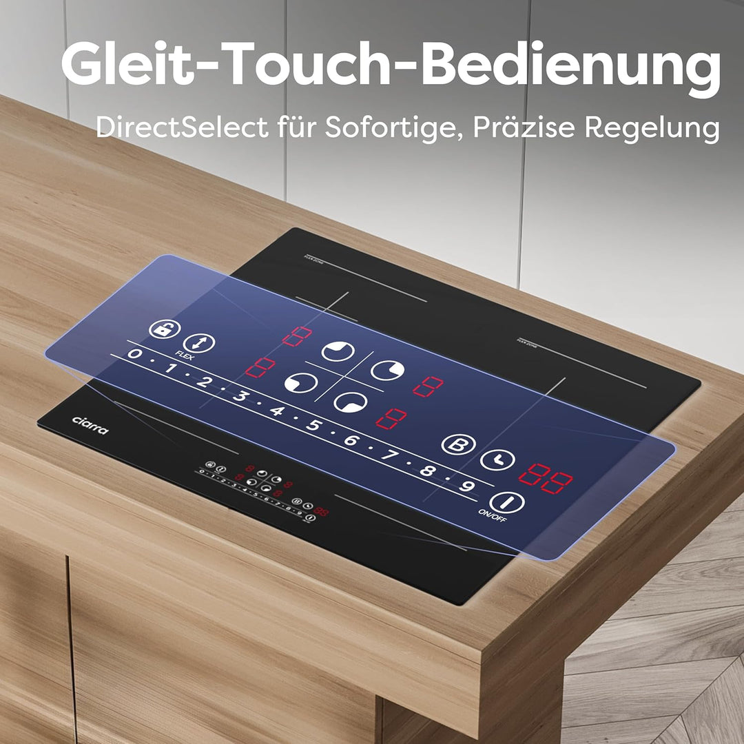CIARRA CBBIH4BFF 4 Zonen Einbau Induktionskochfeld mit Zwei Flexzonen Power Booster Touch-Bedienung
