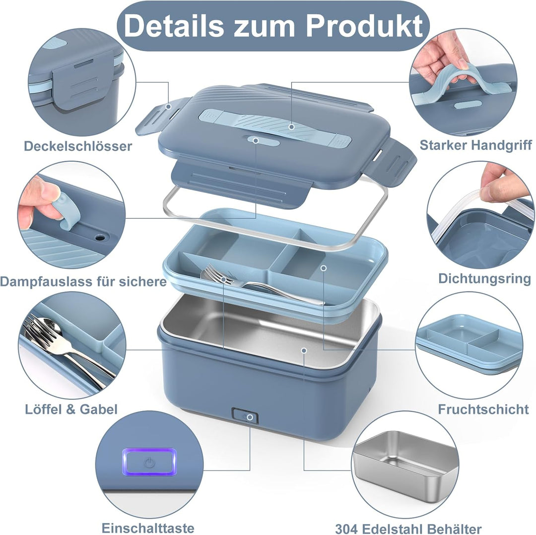 100W Elektrische Lunchbox Erwachsene, 3-in-1 12/24/220V Thermo Lunch box mit Besteck und Isolierter