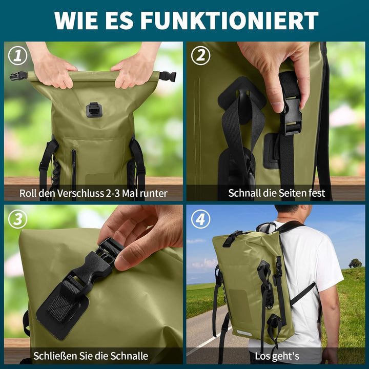 Wasserdichter Rucksack 30-35L, Rolltop Waterproof Backpack Mit Gepolstertem Tragegurt, Wasserdichtem