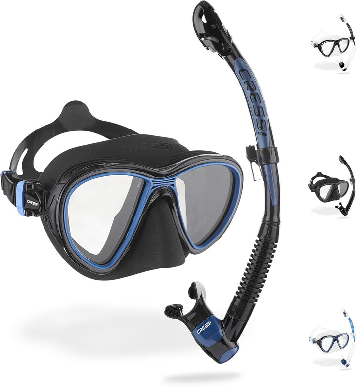 CRESSI Unisex-Adult Quantum + Itaca Ultra Dry Combo Schnorcheln Set Einheitsgrösse Schwarz/Blau, Ein