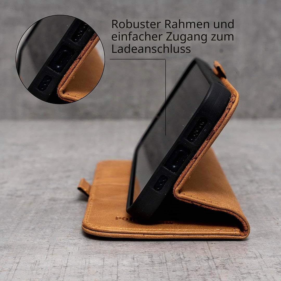 Porter Riley - Lederhülle für Samsung Galaxy S23. Premium Echtleder Standhülle/Cover/Brieftasche (He
