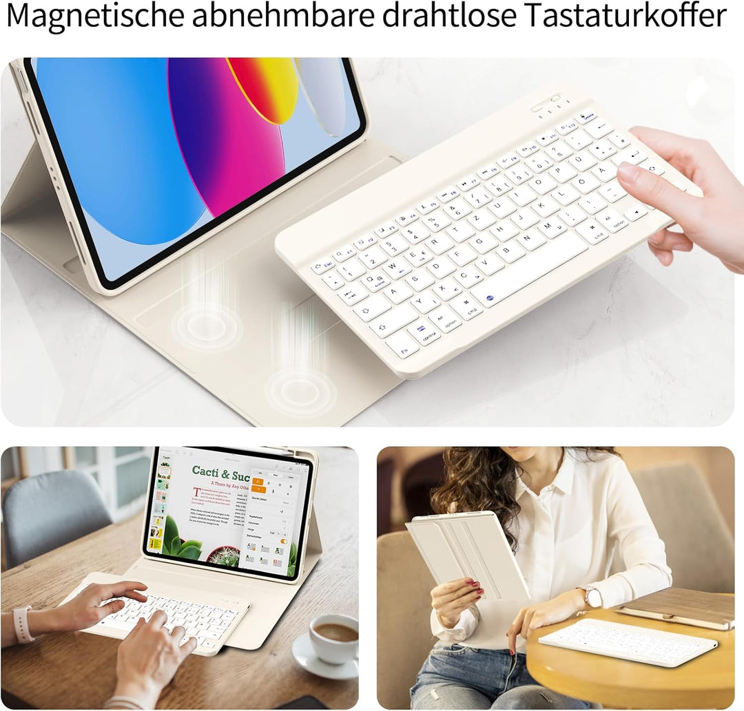 Hülle mit Tastatur für iPad A16 11. Generation 2025, iPad 10. Generation 2022 10,9 Zoll, Abnehmbarer