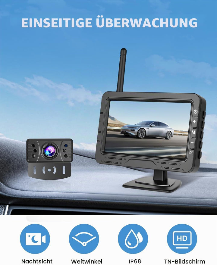 Hikity 4,3 Zoll Kabelloses Universelles Rückfahrkamera-System für Mini-Auto, Van, SUV, Pickup, Anhän