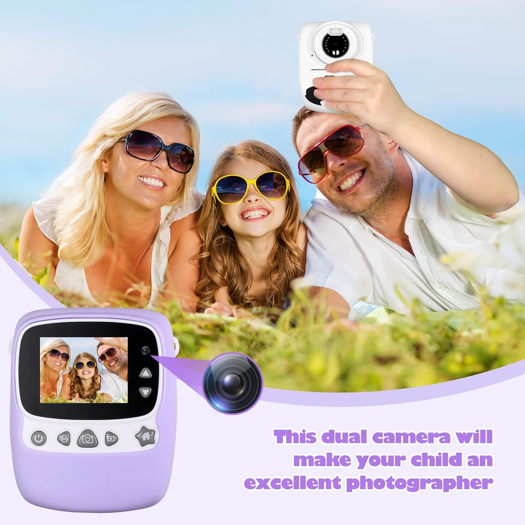 Kinderkamera, 30MP 1080P Sofortbildkamera Kinder Drucken Schwarzweiss Foto mit 2,4 Zoll Bildschirm,