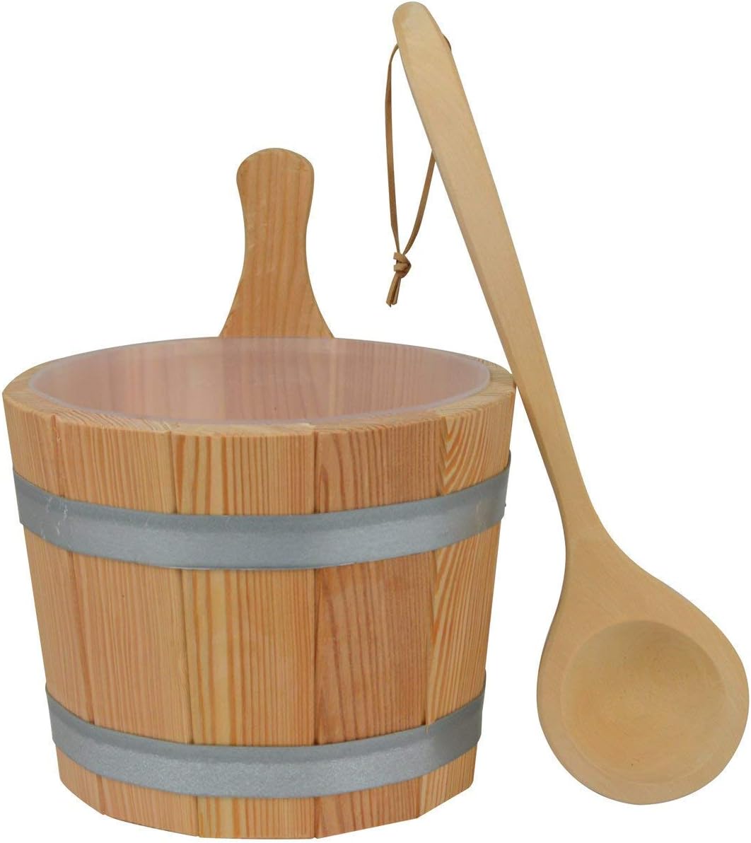Sauna Set #610, 3-teilig, Kübel aus Lärchenholz, Kunststoffeinsatz, Kelle