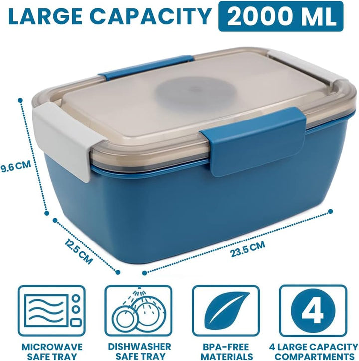Bugucat Lunchbox Erwachsene 2000ML,Auslaufsichere Brotdose Erwachsene Bento Box mit Fächern für Kind