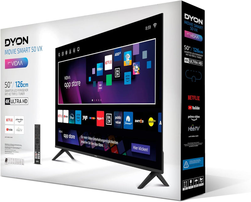 DYON Movie Smart 50 VX - 50 Zoll (126 cm) Fernseher (4K Ultra-HD Smart TV, Triple Tuner (DVB-C/-S2/-