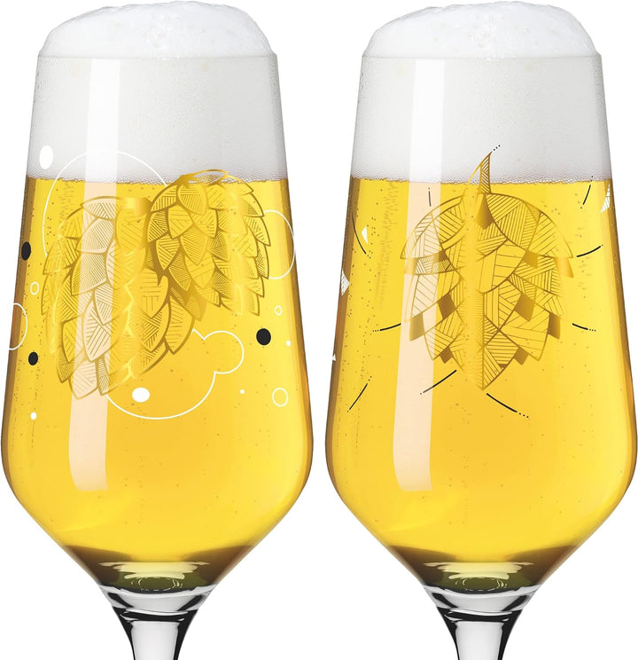 Ritzenhoff 3471001 Bierglas 300 ml – 2er Set – Serie Brauchzeit, Motiv Nr. 1 – Hopfen, mehrfarbig –