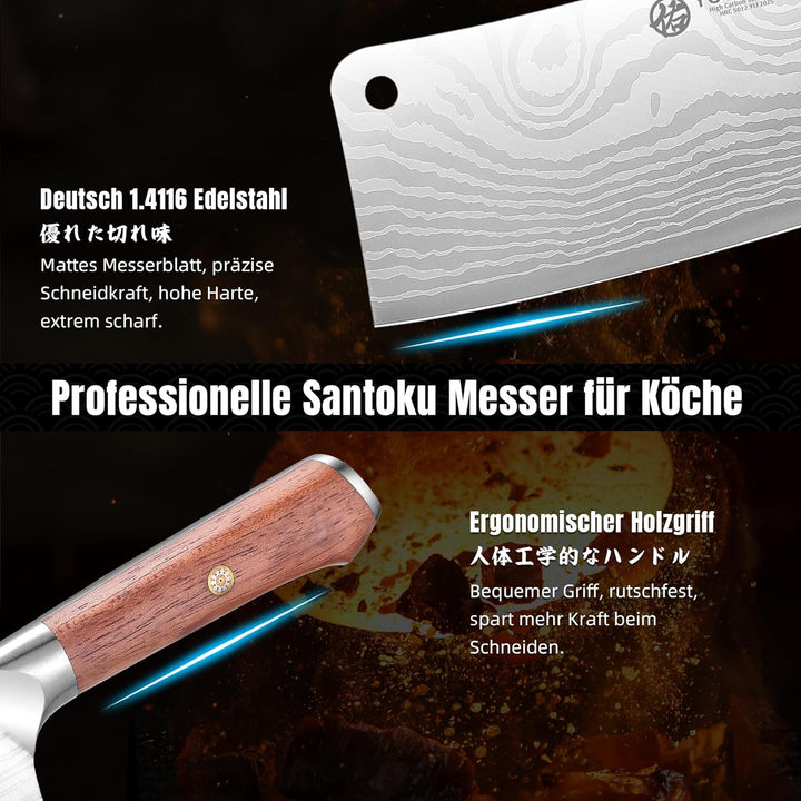YOTSUBA Hackmesser, Chinesisches Kochmesser 18 CM, Küchenbeil mit ergonomischem Pakkawood-Holzgriff,