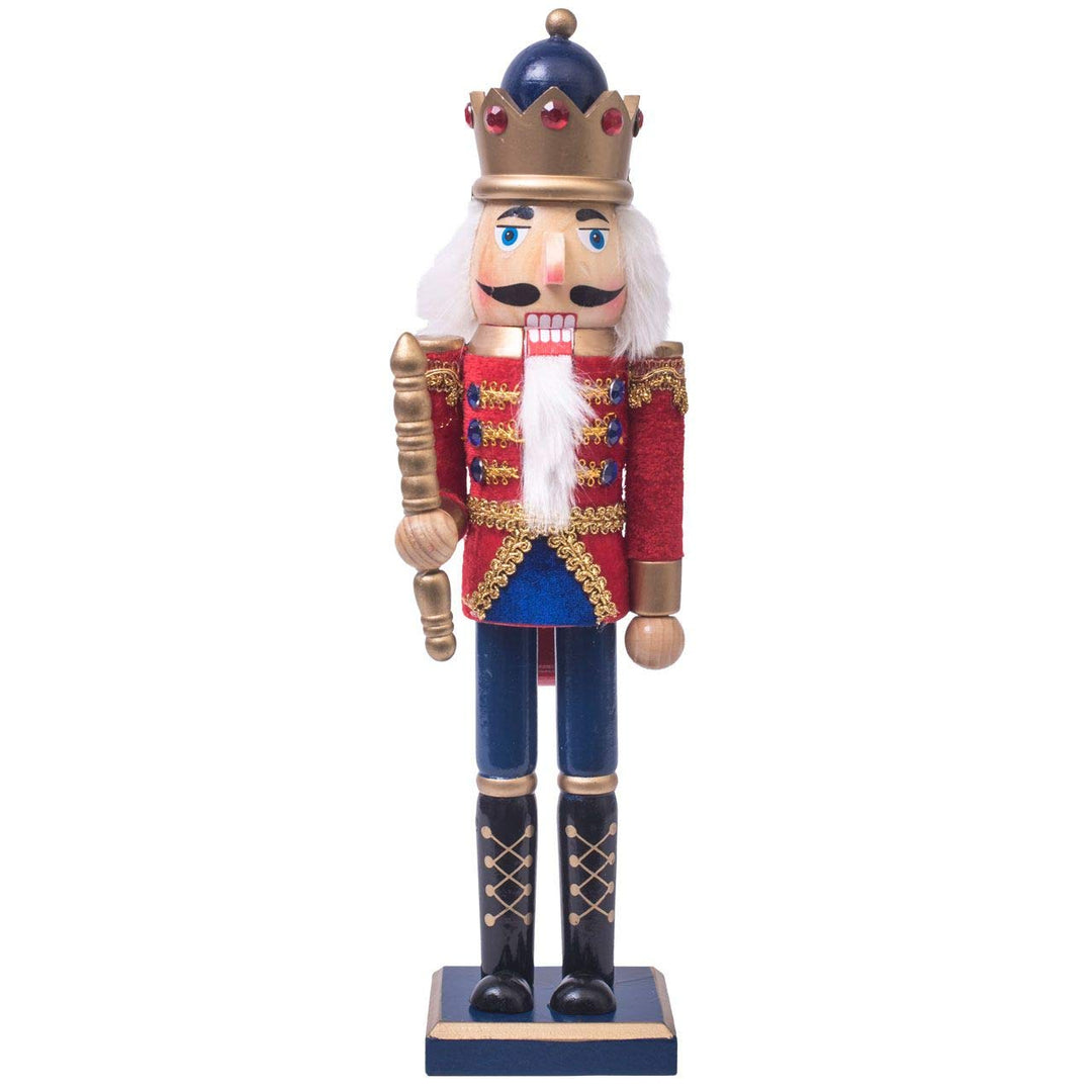 Nussknacker Deko Figur König mit Zepter rot-blau-Gold / 38 cm/Nussknacker Holzfigur/handbemalt im Ku