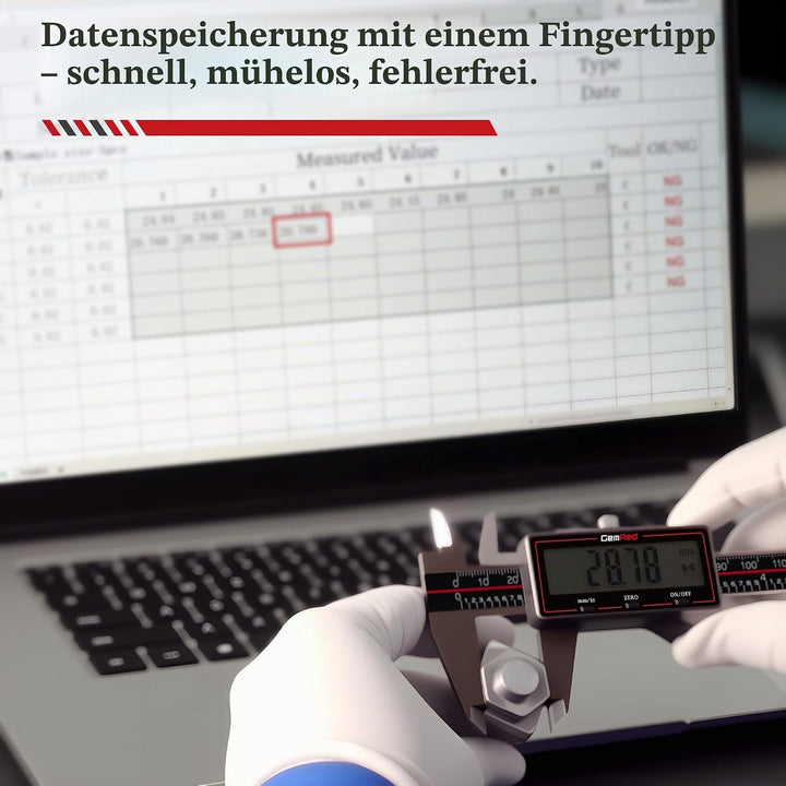 GemRed Digitaler Messschieber 150 mm, Kabelloser Edelstahl Messschieber mit Grossem LCD-Display, Sch