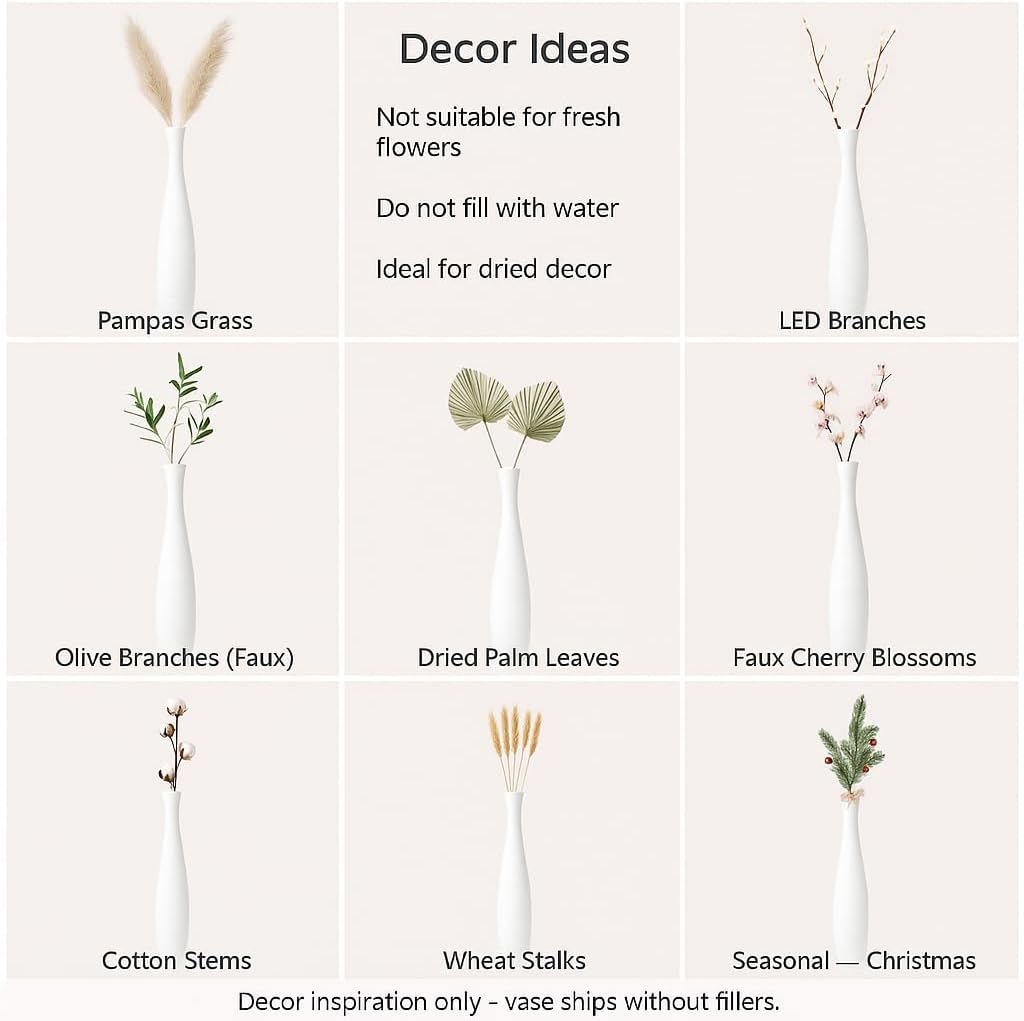 Leewadee Grosse Bodenvase für Dekozweige hohe Standvase Design Holzvase, Holz, 70 cm, Weiss 70 cm We