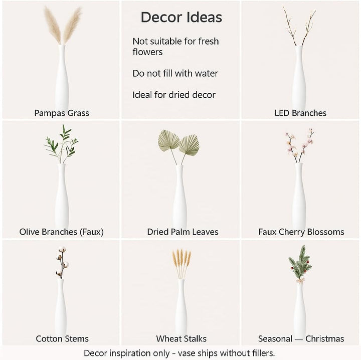 Leewadee Grosse Bodenvase für Dekozweige hohe Standvase Design Holzvase, Holz, 70 cm, Weiss 70 cm We