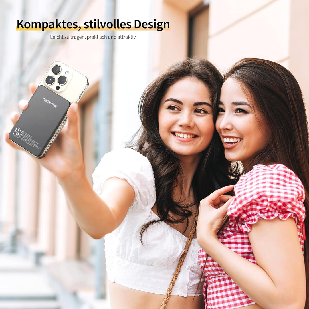 PORTENTUM Powerbank für Magsafe Schnellladefunktion 10000 mAh Ultra-Slim 14 mm – Power Bank magnetis