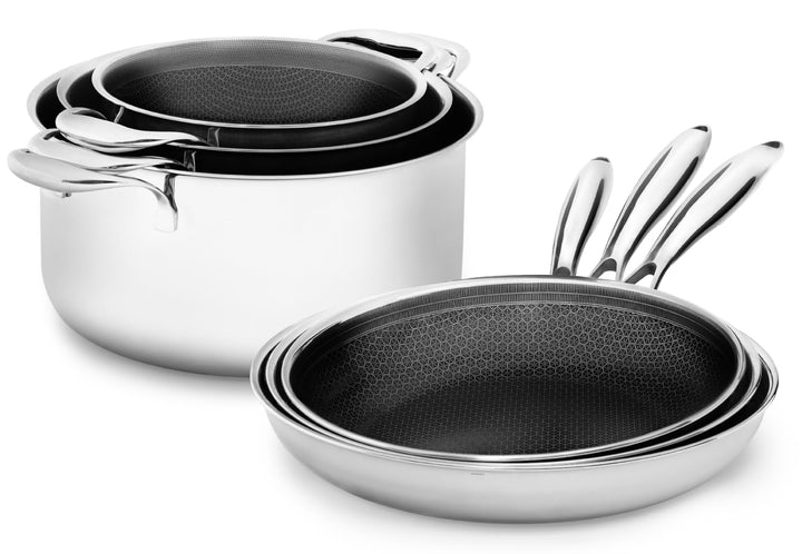 Onyx Cookware Pfannenset & Kochtopfset – 6-teilig | 3 Bratpfannen 24/26/28 cm & 3 Kochtöpfe 20/24/28