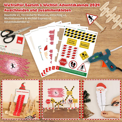 65Pcs Wichteltür mit Briefen, Wichtel Set Weihnachten Im Dunkeln Leuchten Komplettset, Elfentür Zube