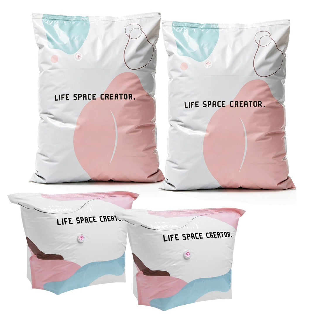 Vakuumbeutel ohne Pumpe 4er Set: 2x M (70x50x30cm) &amp; 2x L (100x80x30cm) – Platzsparende No-Pump Aufb