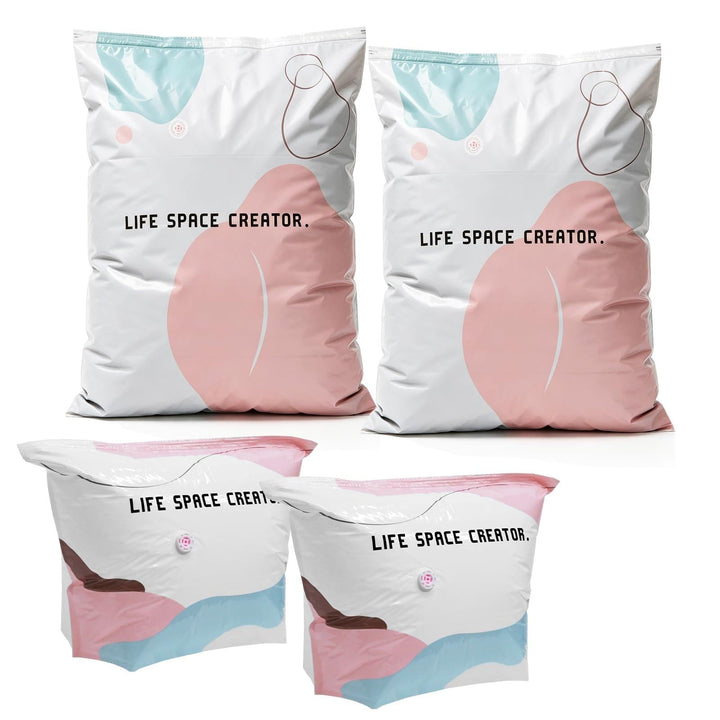 Vakuumbeutel ohne Pumpe 4er Set: 2x M (70x50x30cm) &amp; 2x L (100x80x30cm) – Platzsparende No-Pump Aufb