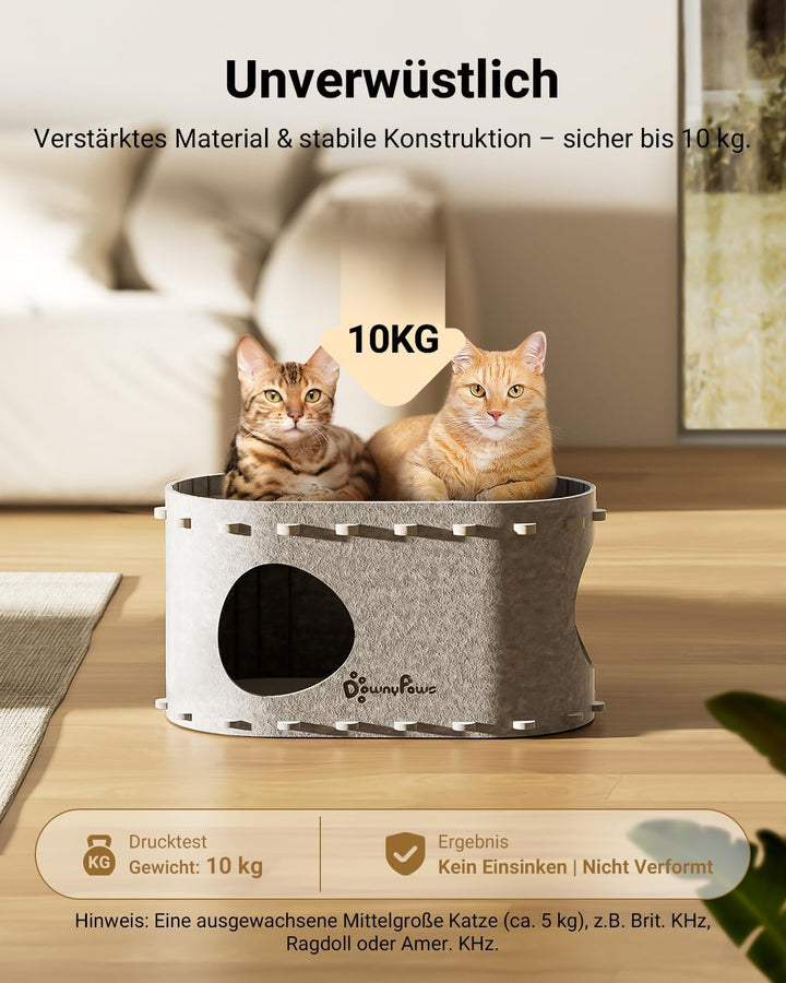 Katzenhöhle Filz, Katzenhaus aus Filz, Katzenbett, Katzenhöhle für Katzen, 58 x 33 x 30cm, Peek-a-Bo