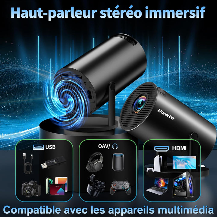 Vidéoprojecteur 1080P FHD Mini Projecteur Video 4K avec WiFi 6 BT5.2 Android TV, Portable Projecteur