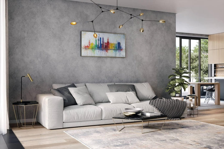 KunstLoft Leinwandbild | 100% HANDGEMALT | 120x60cm | Gemälde 'Dahoam in Bayern' | Skyline | Bunt Gr