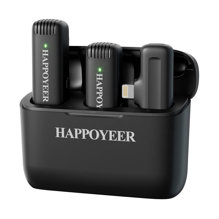 HAPPOYEER Kabellose Lavalier-Mikrofone für iPhone iPad, mit 2 kabellosen Mikrofonen, Plug-Play-Anste