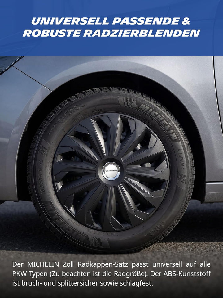 MICHELIN Radkappen 15 Zoll Universal Radzierblenden Fabienne 4er Set Fürs Auto ABS Kunststoff | Schw
