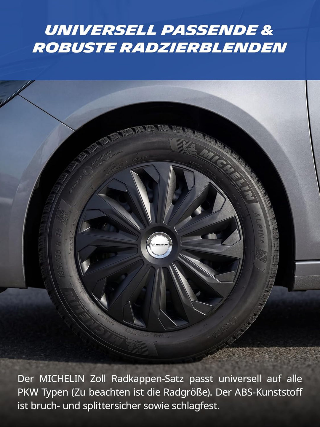 MICHELIN Radkappen 13 Zoll Universal Radzierblenden Fabienne 4er Set Fürs Auto ABS Kunststoff | Schw