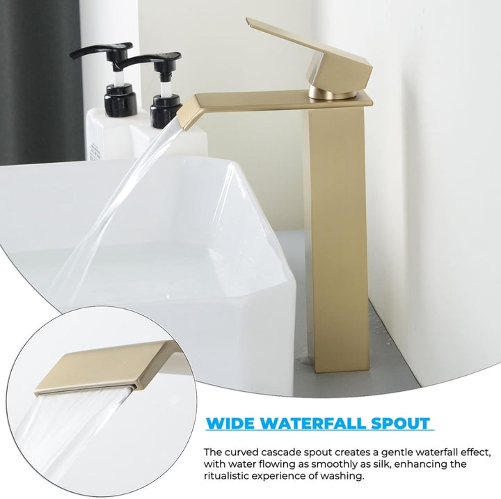 PHASAT Wasserhahn Bad Hoch, Wasserfall Waschtischarmatur Hoch mit Auslauf Höhe 205 mm, Moderner Misc