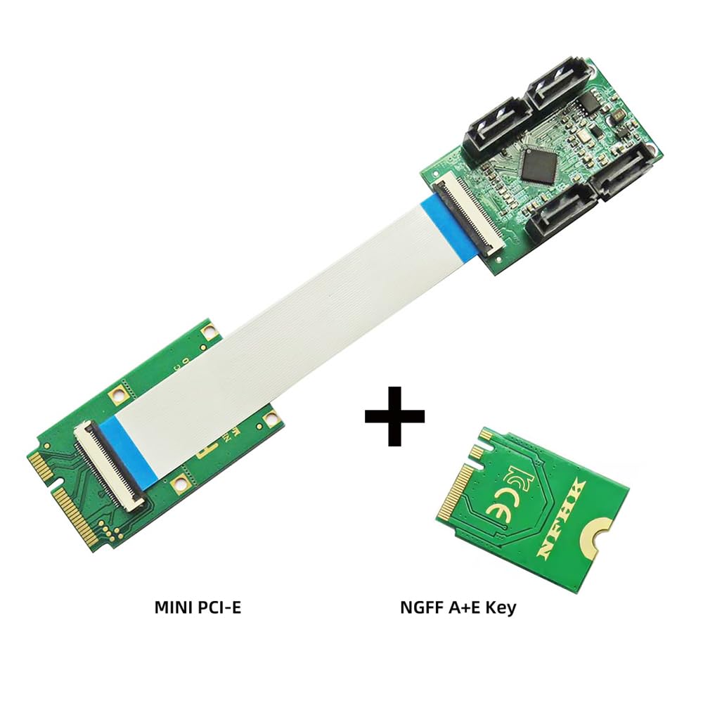 cablecc Mini PCI-E&A+E-Key auf Vier SATA3.0 6 Gbit/s Festplattenverlängerungskartenkabel 10 cm für S