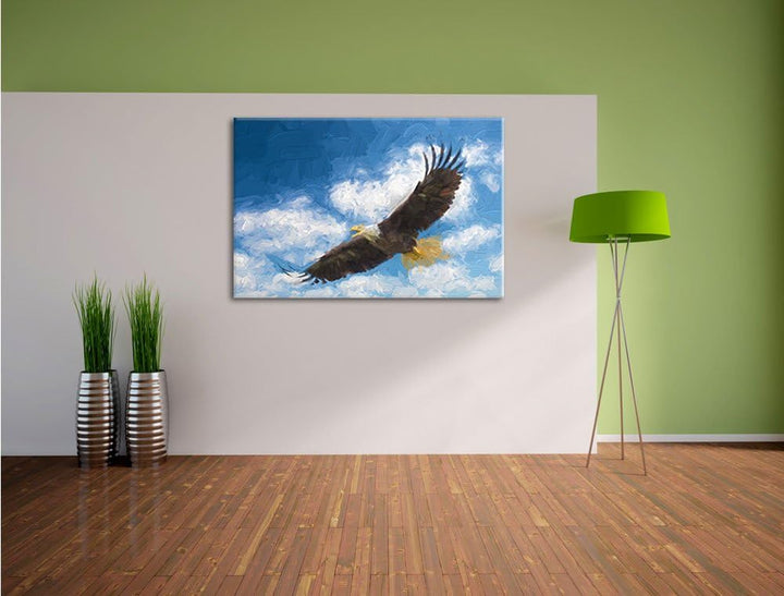 Pixxprint Fliegender Adler als Leinwandbild/Grösse: 100x70 cm/Wandbild/Kunstdruck/fertig bespannt, 1