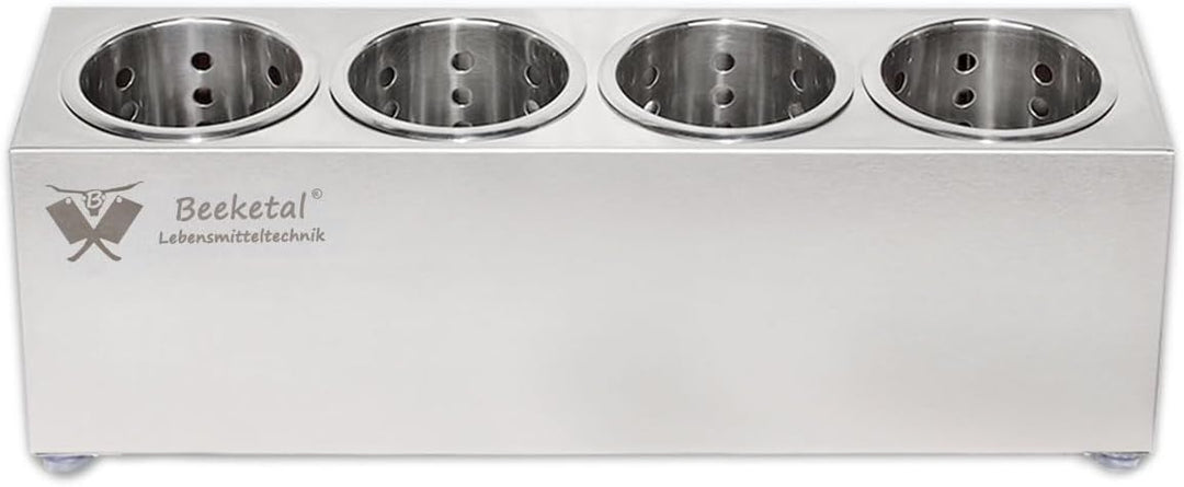 Beeketal 'BBK-4' Profi Gastro Besteckbehälter aus Edelstahl poliert inkl. 4 Köcher einreihig, entneh