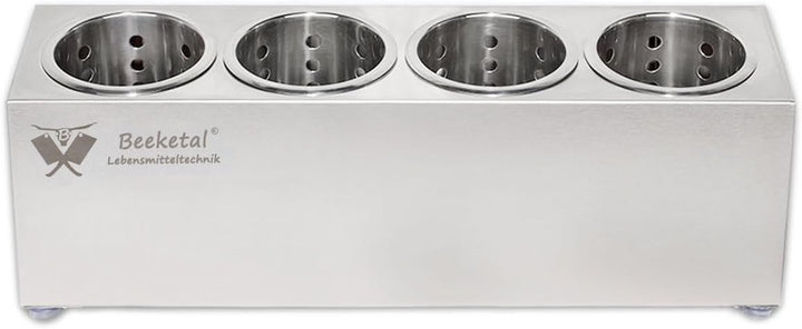 Beeketal 'BBK-4' Profi Gastro Besteckbehälter aus Edelstahl poliert inkl. 4 Köcher einreihig, entneh