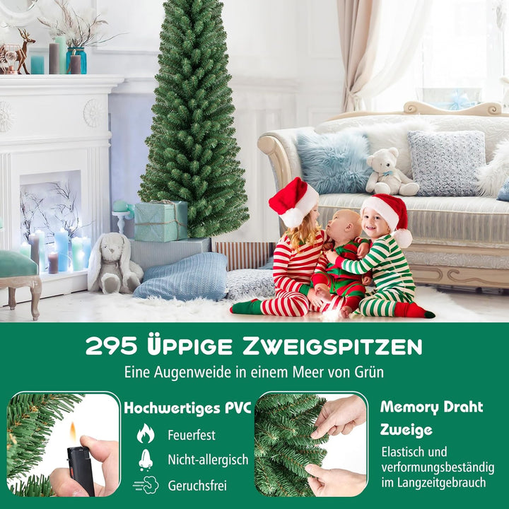 COSTWAY 150cm Bleistift Weihnachtsbaum, künstlicher Tannenbaum mit 295 Zweigespitzen & Metallständer