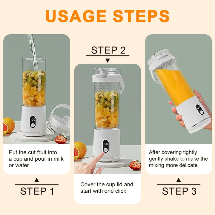 600ml Tragbarer Mixer Smoothie Maker to Go, Mini Standmixer mit 12 Klingen, USB Aufladbarer, Kabello