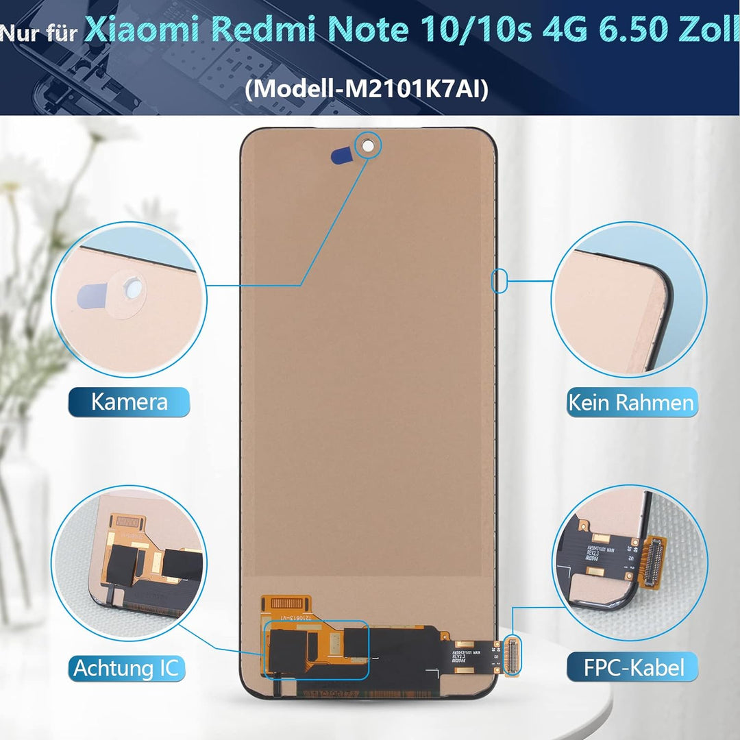 RongZy Display für Xiaomi Redmi Note 10/Note 10s 4G M2101K7AI TFT LCD Bildschirmersatz Digitizer Tou