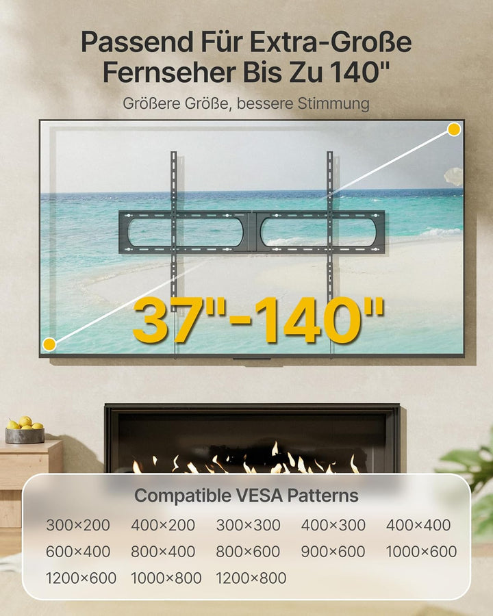 monTEK Heavy Duty Feste TV Wandhalterung, Wandhalterung Fernseher für 37–140 Zoll TVs bis 136 kg, 32