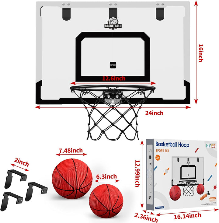 HYES Basketballkorb für Erwachsener Kinder Zimmer Basketball Set mit 2 Ball Pumpe Indoor Outdoor Spo