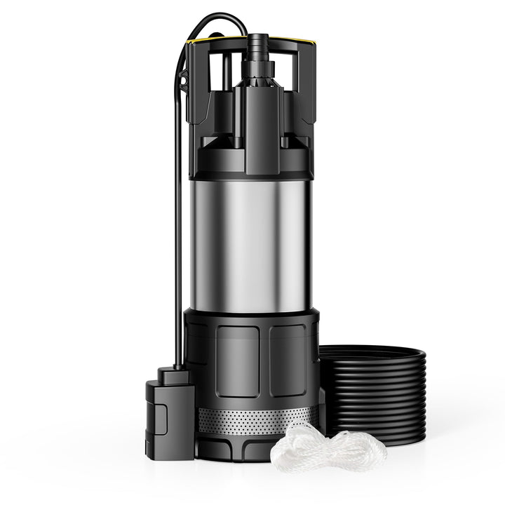 Wiltec Tauchpumpe mit Trockenlaufschutz und Schwimmerschalter 1200 W, Tiefbrunnenpumpe 6000 l/h, Was