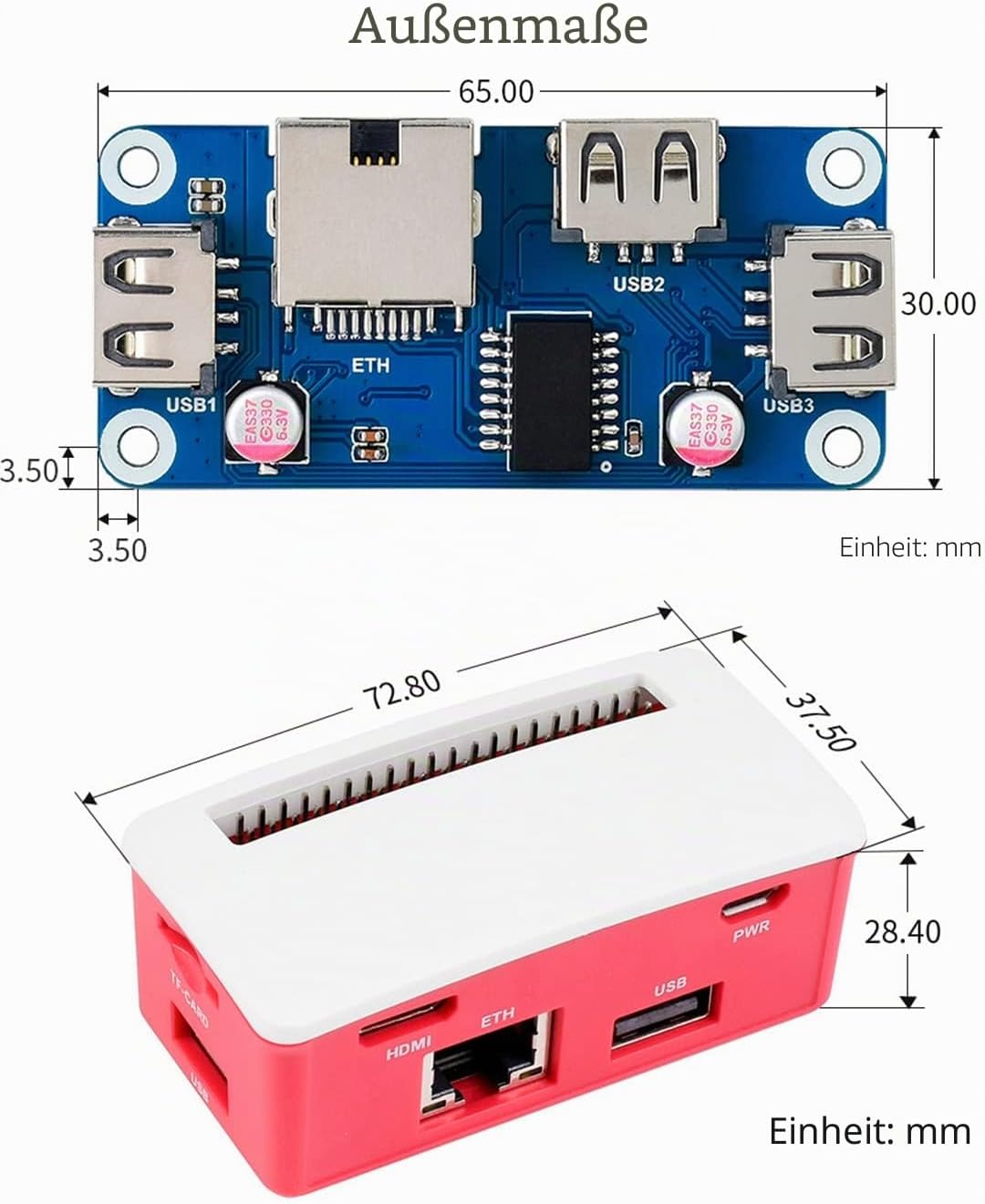 Waveshare ETH-USB-HUB-Box, Compatible with Raspberry Pi Zero Series Boards ETH/USB HUB Board BOX Kit