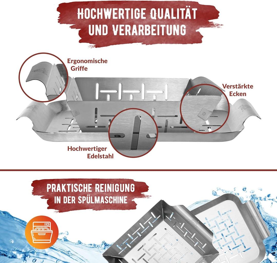 grillart® Premium Grillkorb und Grillschale Edelstahl (im Set), als Fisch-Grill und Grillschale verw